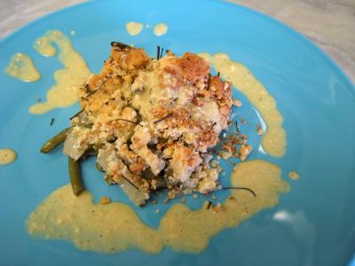Sauces : Crumble aux haricots verts et sa crème d'ail