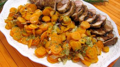 plat complet : Assiette de porc aux carottes et sa sauce aux clémentines