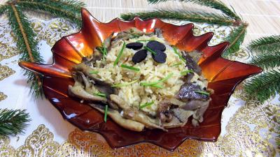 plat à l'alcool : Saladier de pleurotes en risotto à la truffe