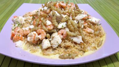 plat complet : Assiette de crones et églefin en risotto