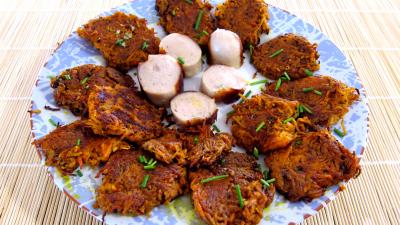 plat complet : Assiette de paillassons de potiron au boudin blanc