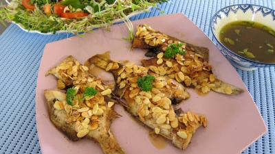 pousse de bambou : Assiette de limandes et sa salade de pousses de bambou et graines germées