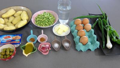 Ingrédients pour la recette : Frittata aux pommes de terre et petits pois