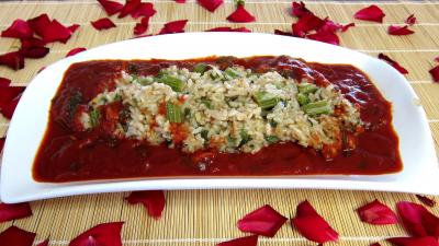 Image : Plat de risotto de cardon et sa sauce tomate