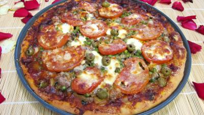 basilic : Pizza aux petits pois et aubergines