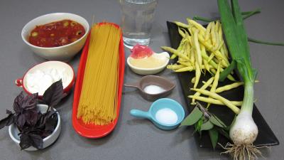 Ingrédients pour la recette : Pâtes spaghettis aux haricots beurre