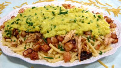 Recette Maccheroni au poulet, navets et coulis de courgette