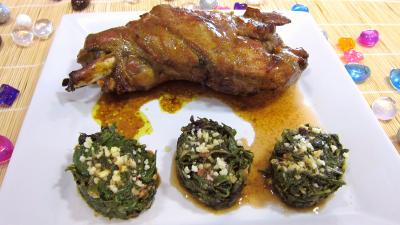 Ail : Assiette de bettes à la poêle garnie d'une épaule d'agneau
