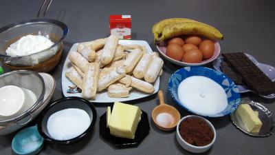 Ingrédients pour la recette : Cheese cake au chocolat bananes