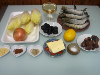 Ingrédients pour la recette : Gambas aux endives et ses crêpes