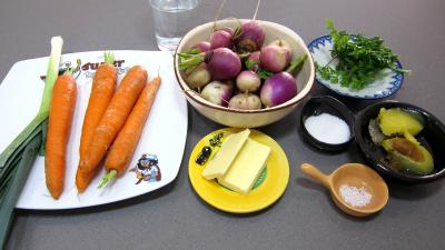 Ingrédients pour la recette : Navets beurre et jus de volaille