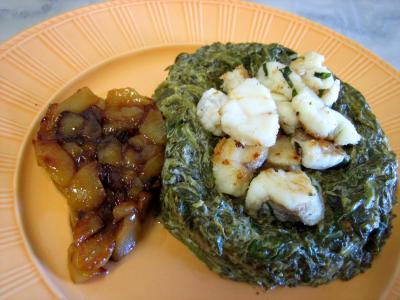Recette Lotte aux épinards et aux poires confites