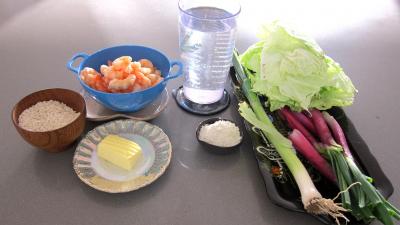 Ingrédients pour la recette : Soupe de riz aux gambas et ognasses