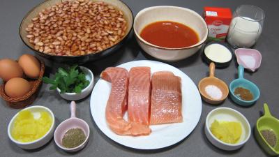 Ingrédients pour la recette : Saumon aux flans de cocos