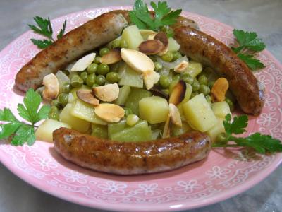 coriandre graines : Assiette de saucisses au miel et aux amandes
