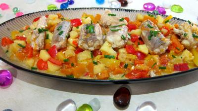 plat complet : Plat de roussette aux poivrons