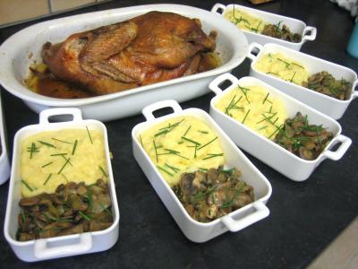 Recette Pintade à la purée de maïs et champignons