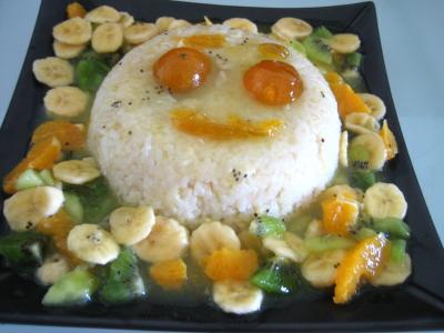 Recette Gâteau de riz farci et sa salade de fruits