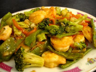 Recette Sauté de crevettes aux légumes