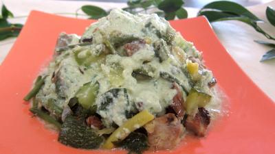 Printemps : Plat de courgette spaghettis au coulis de pignons de pin