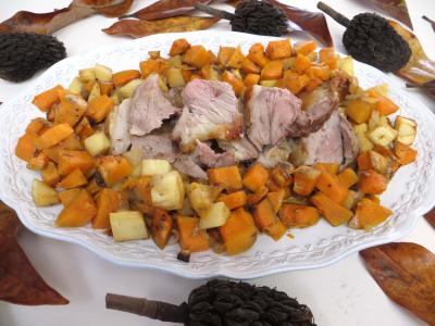 plat complet : Assiette d'épaule d'agneau au romarin, patate douce et panais
