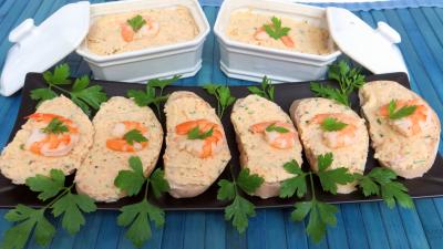entrée à base de coquillages et crustacés : Tartines et pâté de crevettes