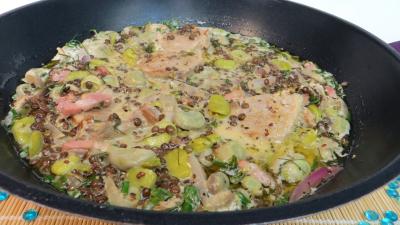 gingembre en poudre : Wok de lentilles à la sauce moutarde