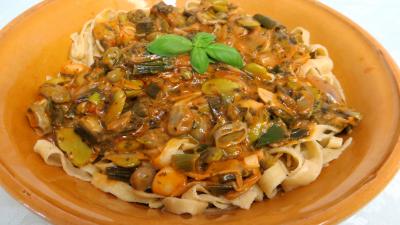 Légumes : Plat de tagliatelles aux poireaux