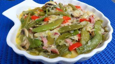 plat sucré salé : Plat de pois sucrés au jambon