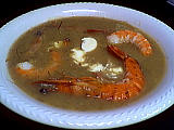Carcasse de canard : Assiette de potage aux gambas