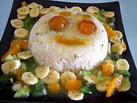 Recette Gâteau de riz farci et sa salade de fruits