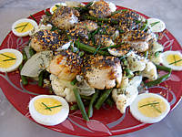 entrée à base de coquillages et crustacés : Salade de noix de saint-Jacques