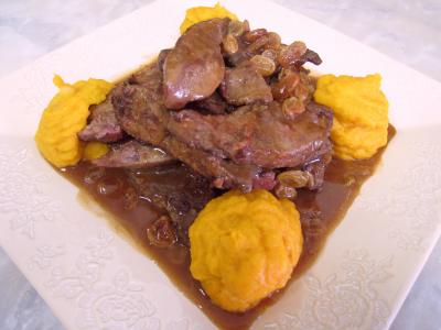 Photo : Foie de veau aux raisins secs et au potimarron