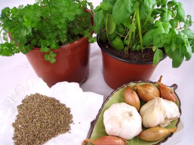 Image : Aromates - Basilic, persil, graines d'anis, ail et échalotes, pour les aromates