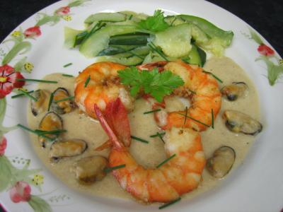 Image : Gambas - Gambas à la crème d'oignon et sa sauce au madère