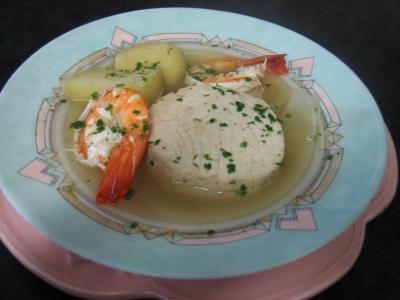 thon rouge : Assiette de cotriade de thon et gambas au champagne