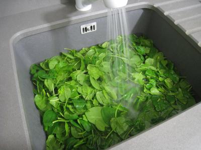 Image : Evier - Néttoyage des légumes dans l'évier