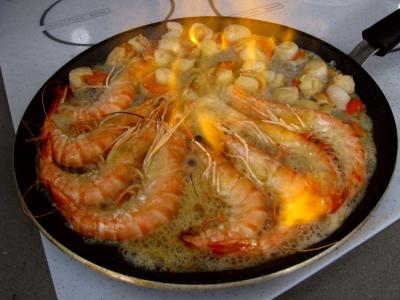 crevettes flambées
