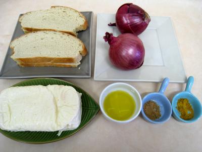 Ingrédients pour la recette : Croûtes à la mozzarella et aux oignons