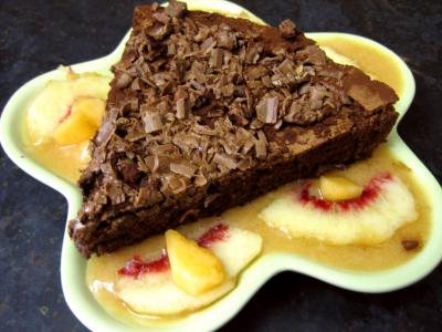 Gâteau au chocolat et son coulis de melon et pêches - 17.1