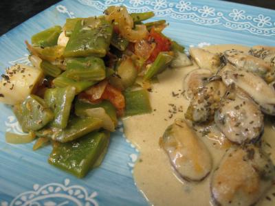 Recette Moules crèmées aux haricots plats