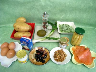 Ingrédients pour la recette : Pommes de terre et saumon en salade