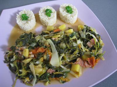 chou blanc : Assiette de brèdes cresson et mangue à la mauricienne