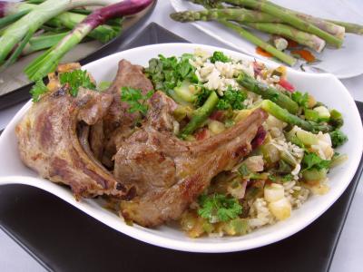 Recette Ognasses au riz, asperges et agneau pour diabétiques