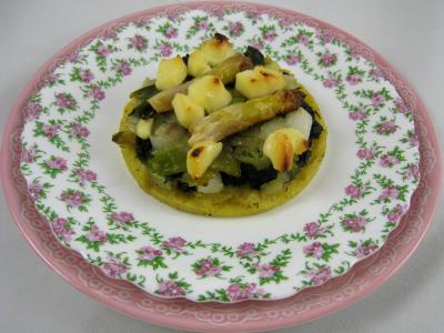 Image : recette Polenta aux ognasses, aux épinards et aux asperges