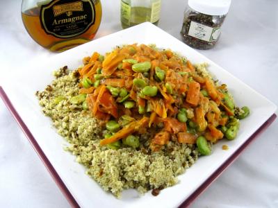 Recette Sauté de carottes et fèves à la semoule