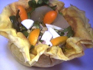 crêpe salée : Aumônière de crêpe aux kumquats