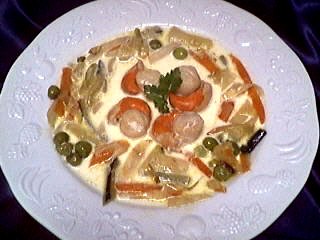 fumet de poisson : Assiette de blanquette de coquilles saint-Jacques