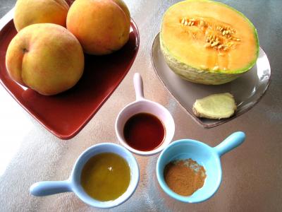 Ingrédients pour la recette : Boisson pêches et melon au gingembre
