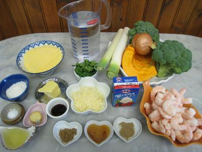 Ingrédients pour la recette : Crevettes au lait de coco et sa polenta